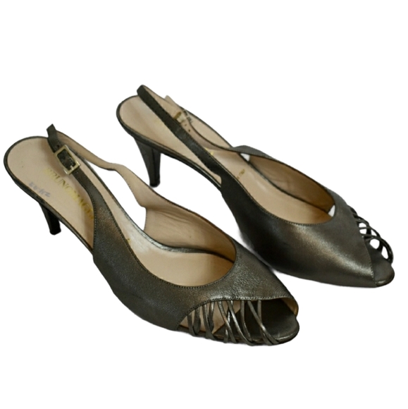 Vintage Women's Bruno Magli Pewter Slingback Heels 40/9 - Picture 1 of 6